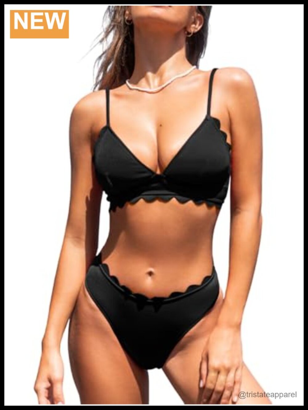 Women's Bikini Set V Neck Scalloped Bathing Suit Two Piece Swimsuit